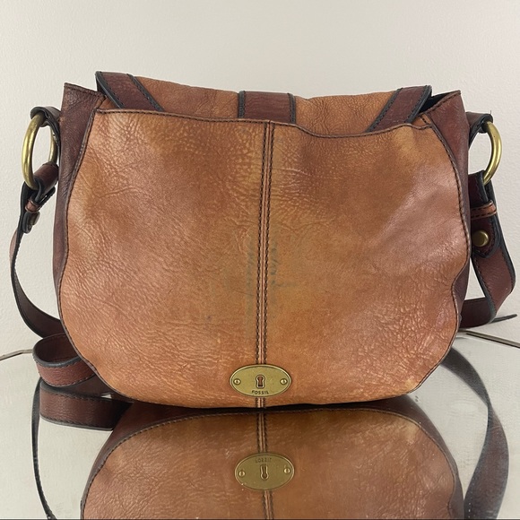 FOSSIL Vintage Reissue Dual Tone Brown Leather Flap Crossbody Messenger Bag - Picture 6 of 16